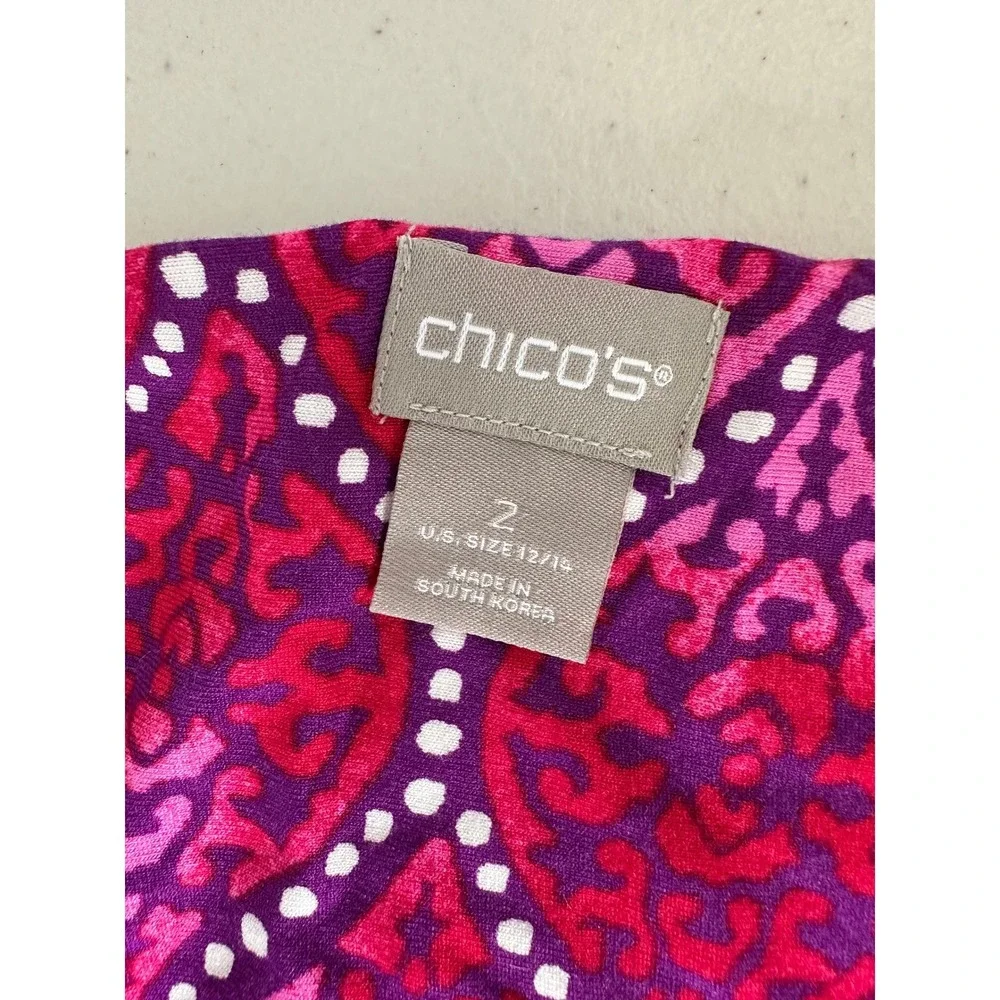 Chicos Maxi Cap Sleeve Dress Size 2 L Pink Purple Twist Front Geometric Slit New